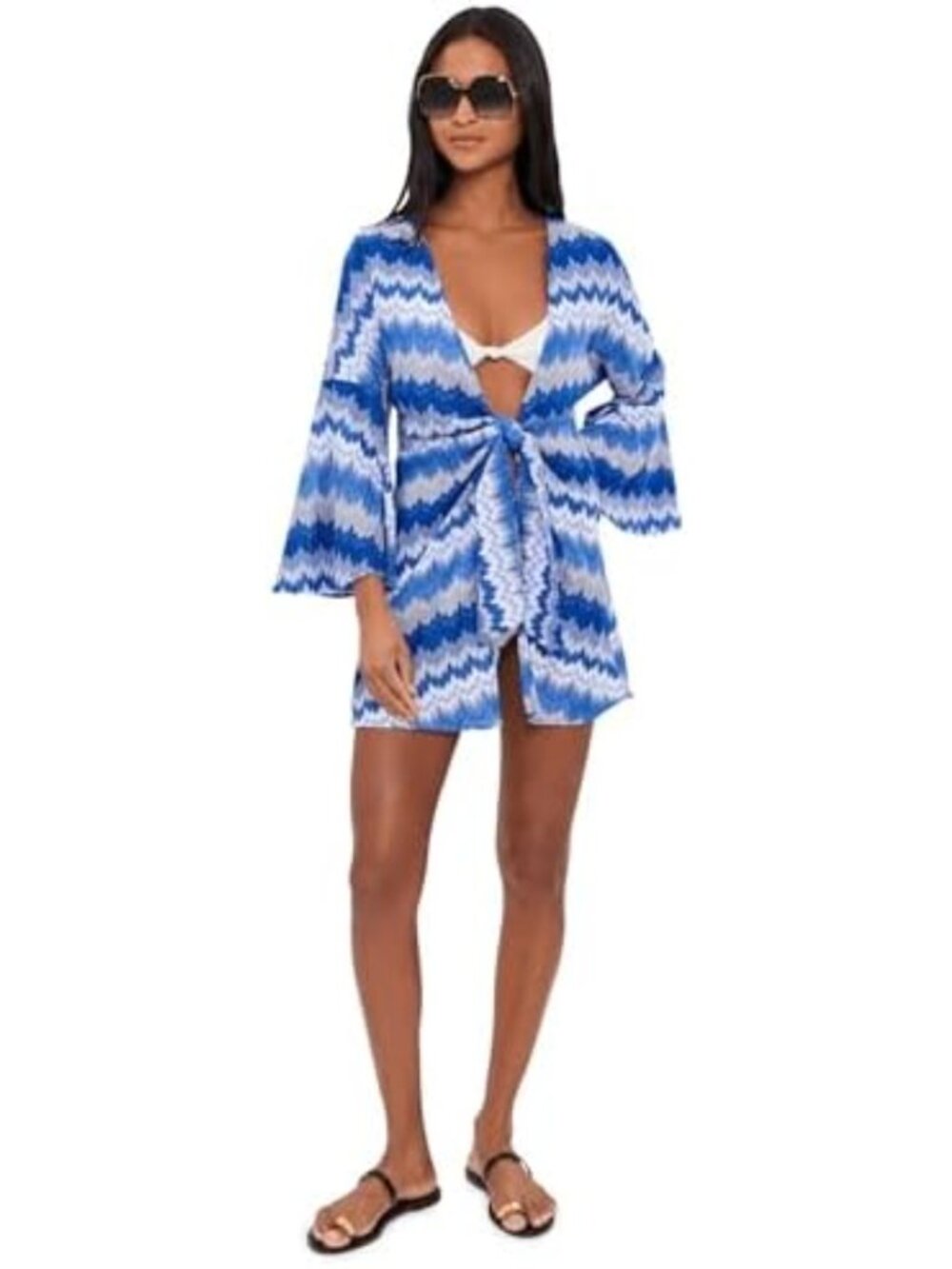 Textured Tie Front Tunic - Stylish Summer Top, Lightweight & Versatile Fashion - Picture 2 of 5